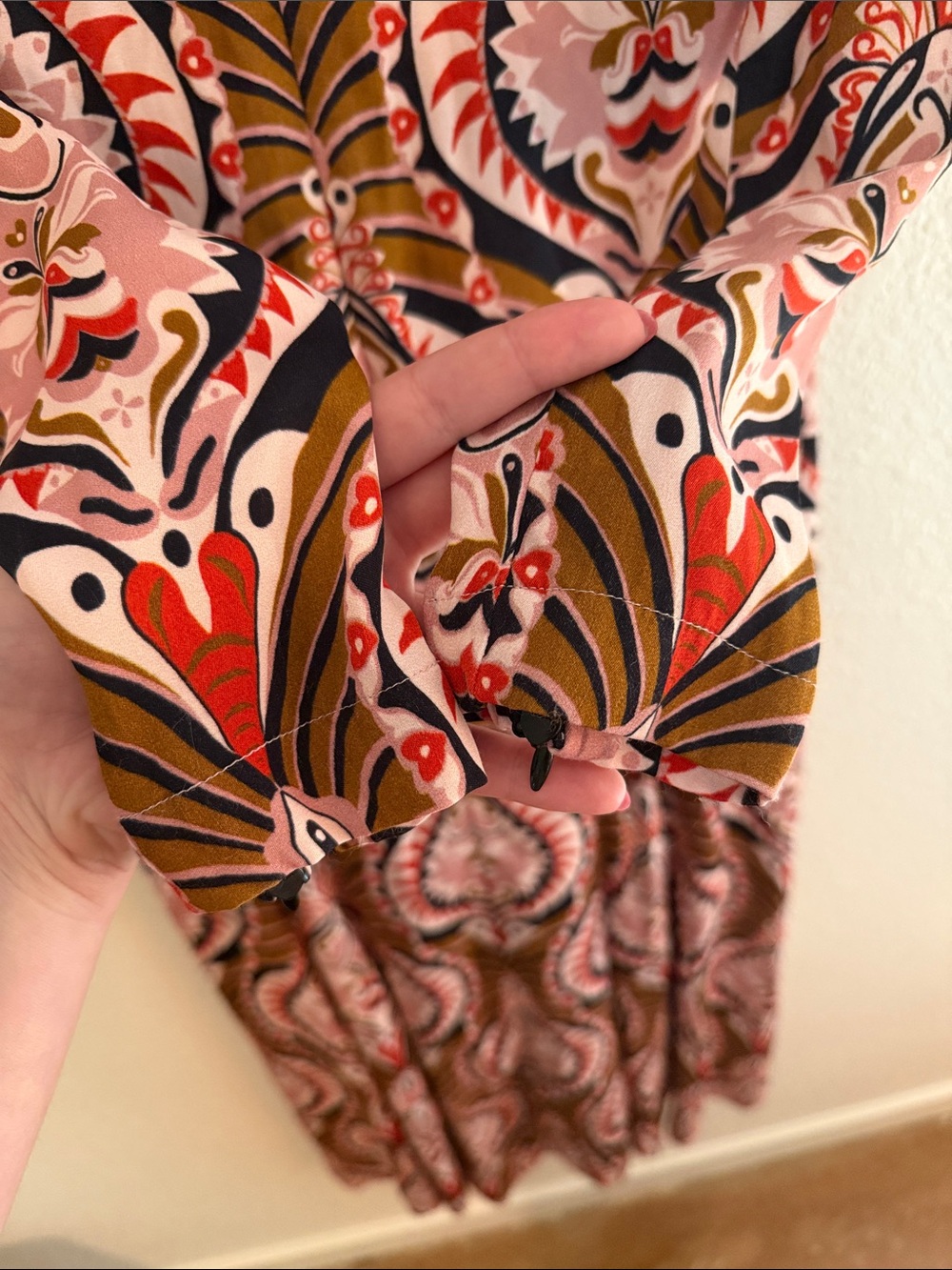 Farm Rio Brown Pineapple Jewelry Midi Dress Long Sleeve Size XS? Missing Tag - Picture 6 of 9